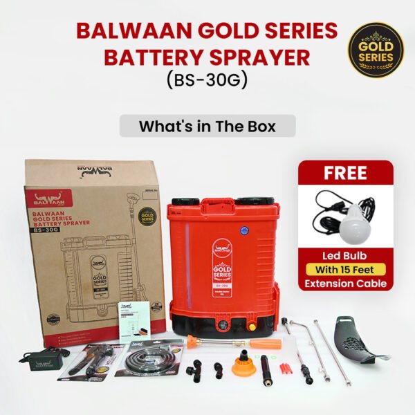 Balwaan BS‑30G Gold Series | Double Motor Battery Sprayer |12V x 12Ah Battery, First Time Digital Indicator, 20L Tank, With  Free LED Bulb with 15ft Cable - Image 7