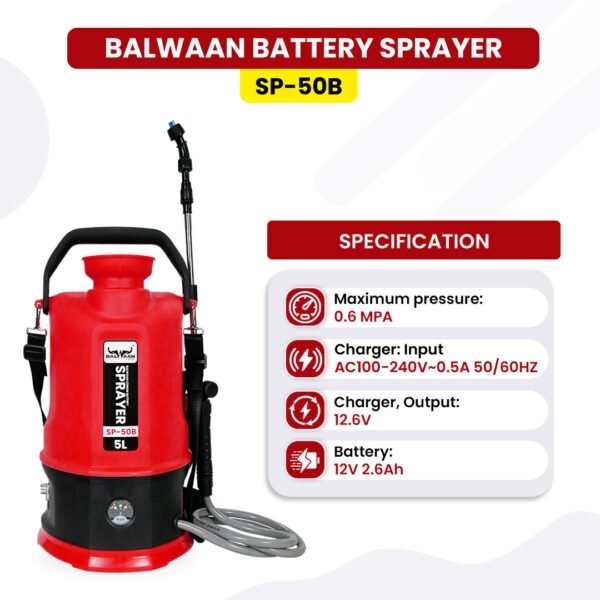 Balwaan SP‑50B | 5 L Li‑ion Battery Sprayer Pump - Image 2