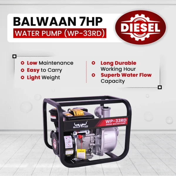 Balwaan WP-33RD Diesel Water Pump | 7 HP 4-Stroke, 3-Inch Outlet, 22 m Head, 8 m Suction – Heavy Duty Irrigation & Drainage Pump - Image 3