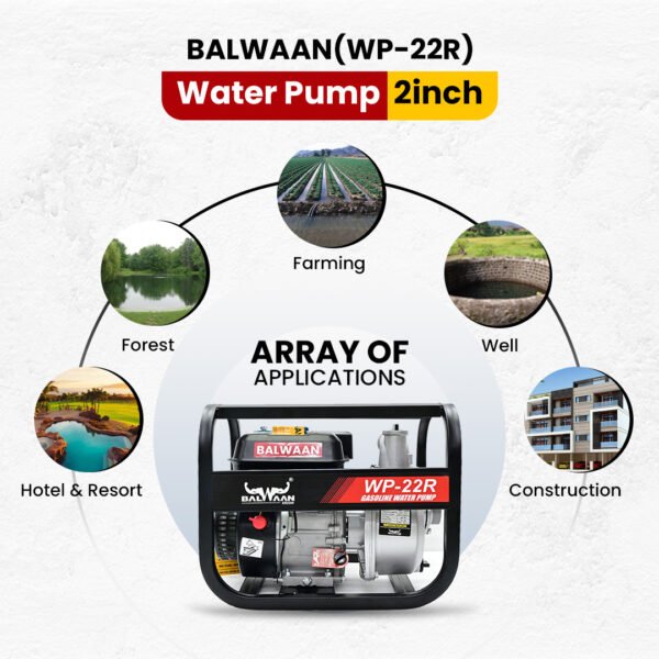 Balwaan WP-22R Petrol Water Pump | 7 HP 4-Stroke Engine, 2 Inch Inlet & Outlet, 30 m Head, 8 m Suction – Heavy Duty Irrigation & Water Transfer Pump - Image 5