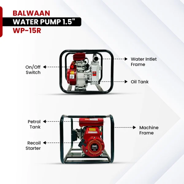 Balwaan WP-15R 98cc Water Pump (1.5" Inlet & Outlet, 15 m Head, 5 m Suction) - Image 2