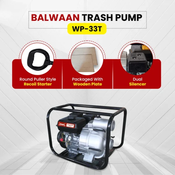 Balwaan WP-33T 3×3 Inch Trash Water Pump | 7 HP, 212cc Petrol Engine, 4-Stroke, Heavy Duty for Sludge, Waste Water & Irrigation - Image 5