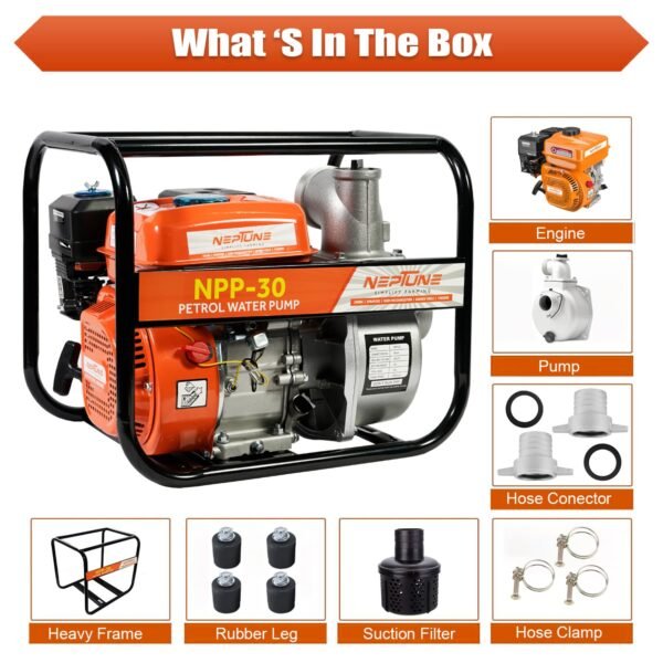 Neptune NPP-30 Petrol Water Pump (6.5 HP, 196 cc, 3″ Inlet/Outlet, 30 m Head, 7 m Suction) - Image 5