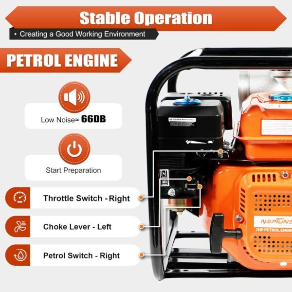 Neptune NPP-30 Petrol Water Pump (6.5 HP, 196 cc, 3″ Inlet/Outlet, 30 m Head, 7 m Suction) - Image 9